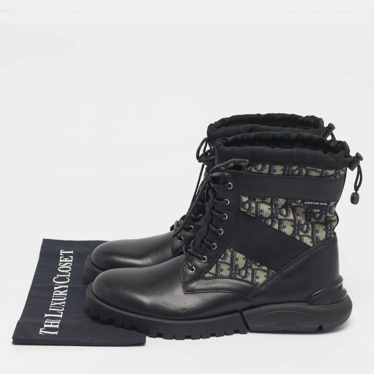 Pre Owned Dior Black Canvas and Leather Explorer Ankle Boots Size 43