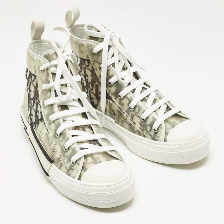 Pre Owned Dior White/Black Oblique Mesh and Rubber B23 Sneakers Size 41.5