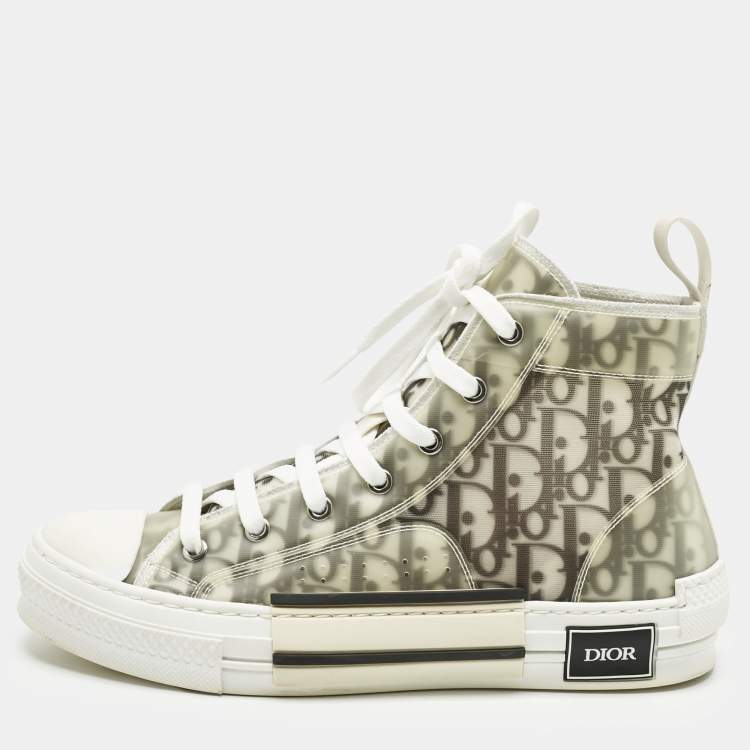 Pre Owned Dior White/Black Oblique Mesh and Rubber B23 Sneakers Size 41.5