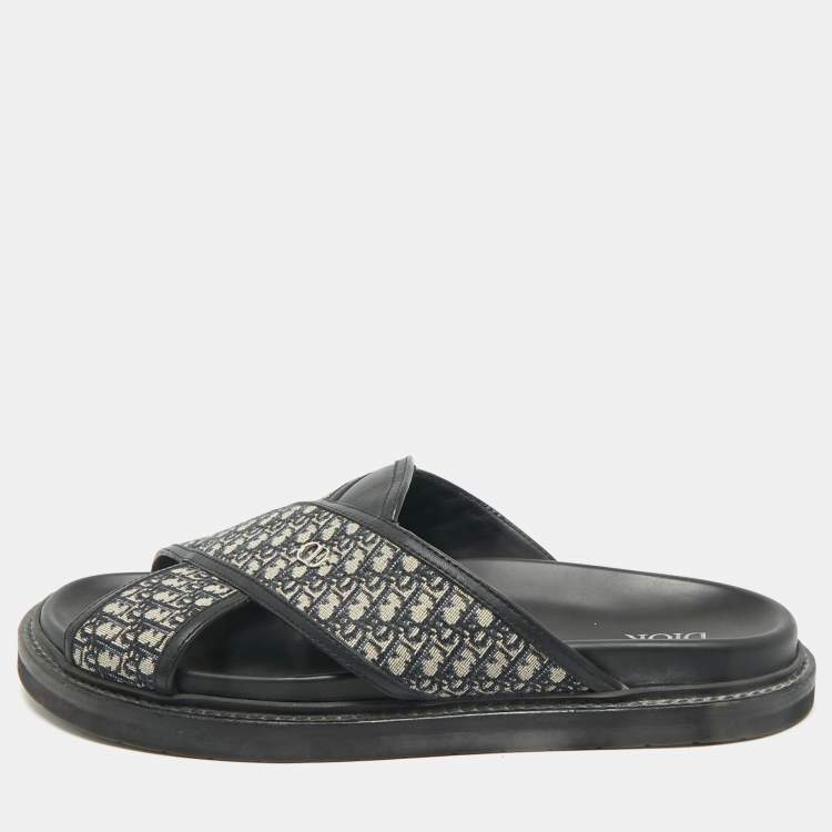 Pre Owned Dior Blue Canvas and Leather Alias Slide Sandals Size 42.5