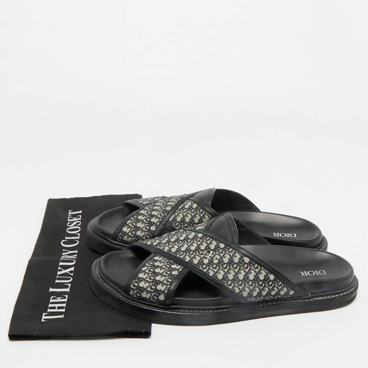 Pre Owned Dior Blue Canvas and Leather Alias Slide Sandals Size 42.5