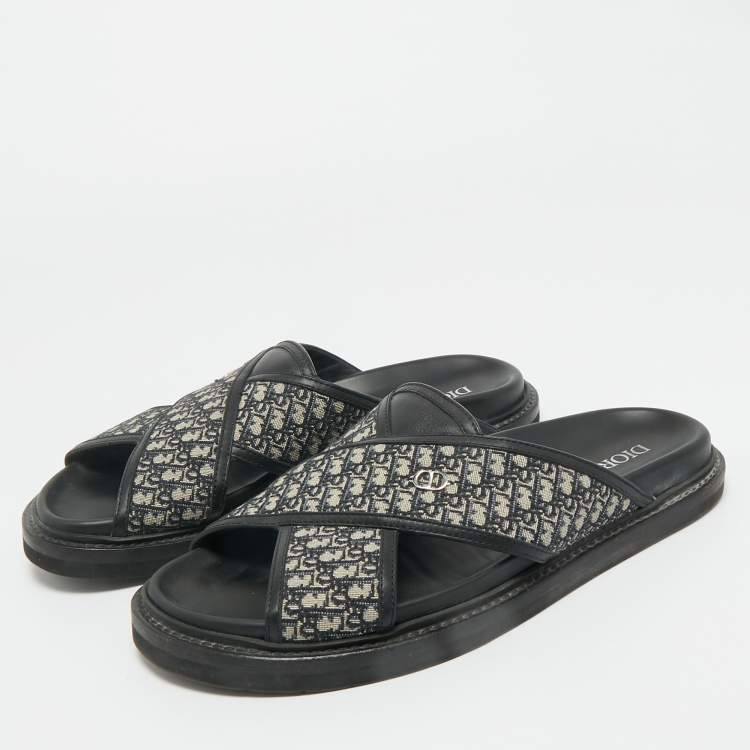 Pre Owned Dior Blue Canvas and Leather Alias Slide Sandals Size 42.5