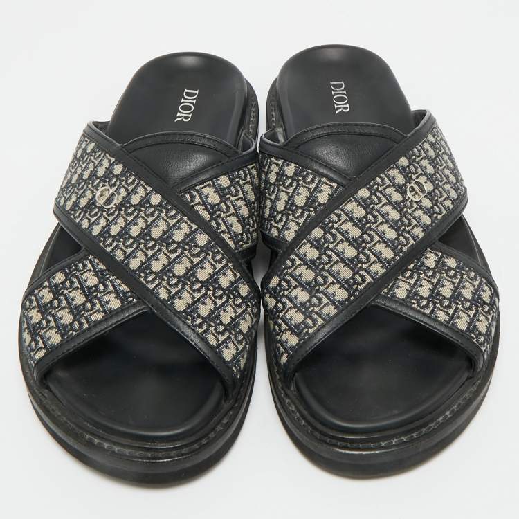 Pre Owned Dior Blue Canvas and Leather Alias Slide Sandals Size 42.5