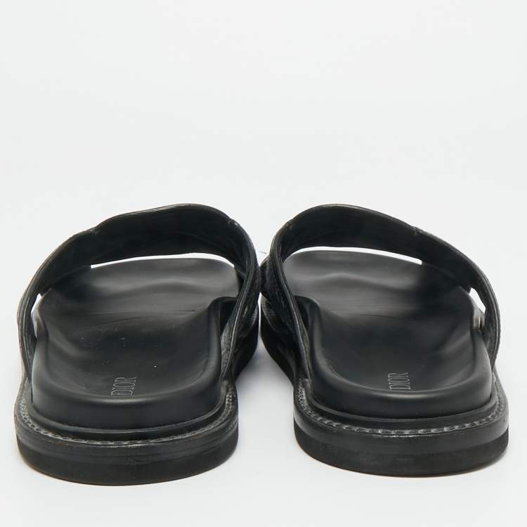 Pre Owned Dior Blue Canvas and Leather Alias Slide Sandals Size 42.5