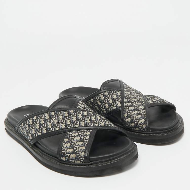 Pre Owned Dior Blue Canvas and Leather Alias Slide Sandals Size 42.5