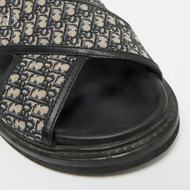 Pre Owned Dior Blue Canvas and Leather Alias Slide Sandals Size 42.5
