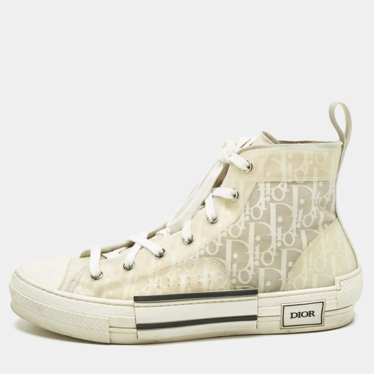 Pre Owned Dior White Oblique Mesh and Rubber B23 Sneakers Size 42