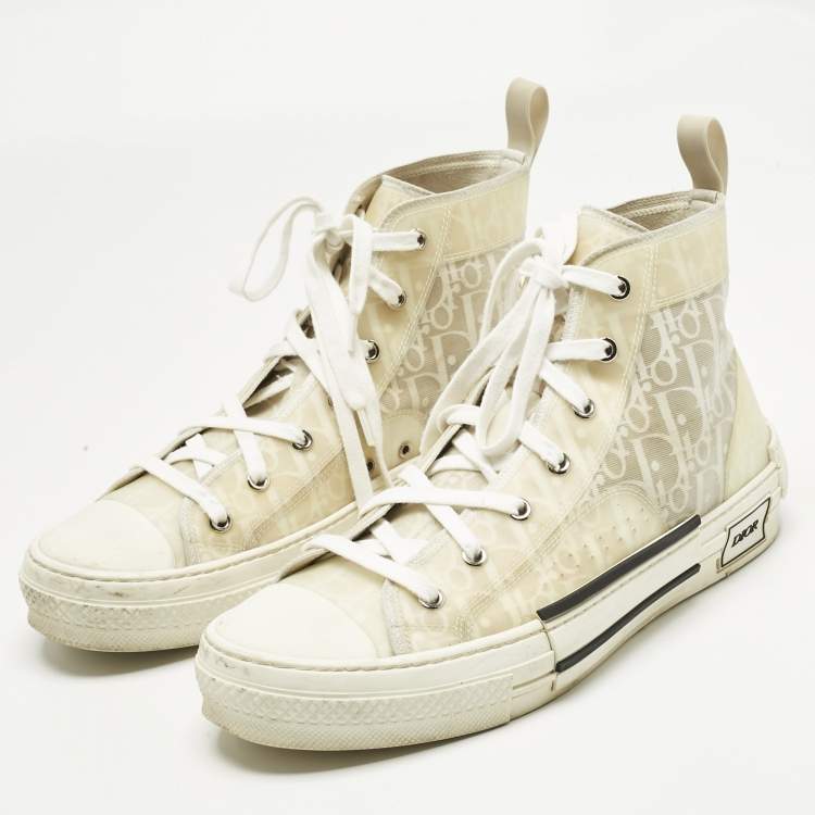 Pre Owned Dior White Oblique Mesh and Rubber B23 Sneakers Size 42