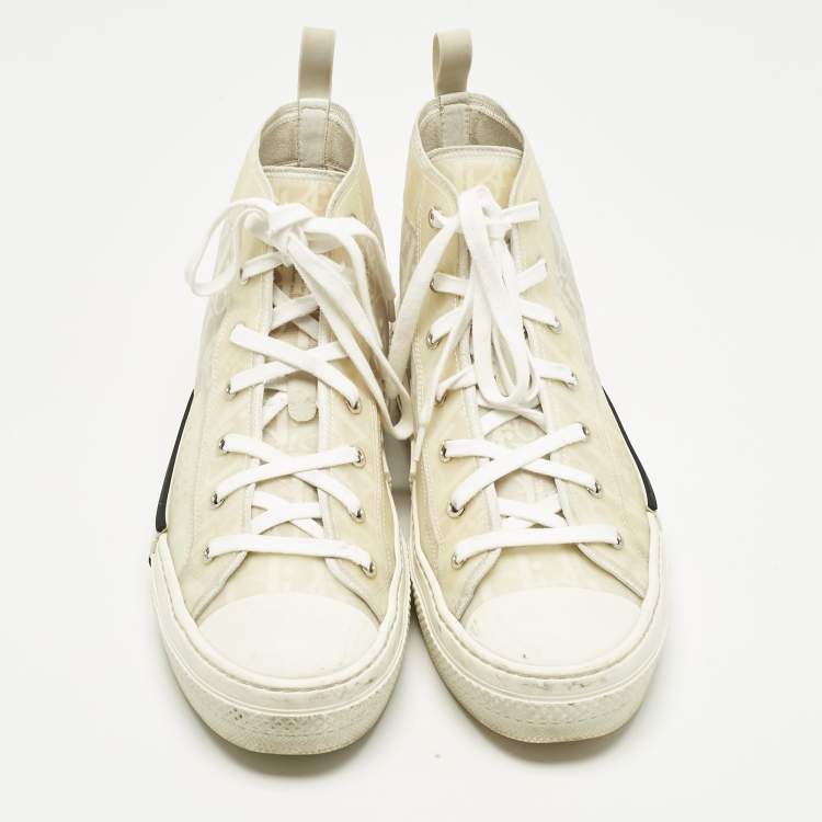 Pre Owned Dior White Oblique Mesh and Rubber B23 Sneakers Size 42