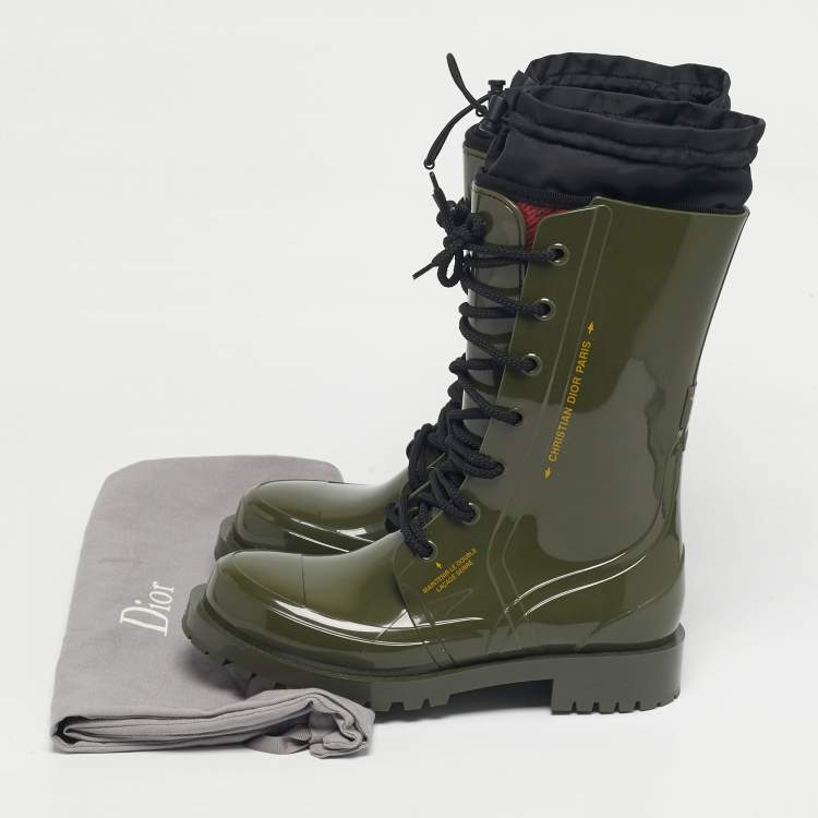 Pre Owned Dior Green Rubber Dior Camp  Rain Boots Size 39