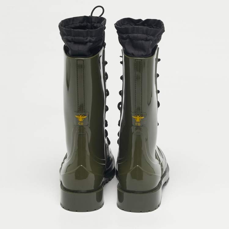 Pre Owned Dior Green Rubber Dior Camp  Rain Boots Size 39