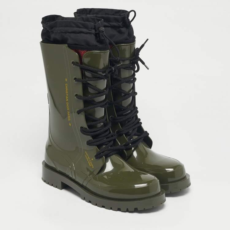 Pre Owned Dior Green Rubber Dior Camp  Rain Boots Size 39