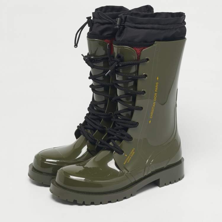 Pre Owned Dior Green Rubber Dior Camp  Rain Boots Size 39