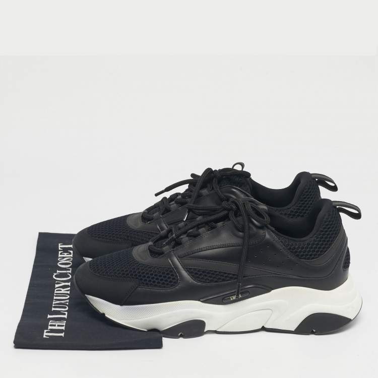 Pre Owned Dior Black Leather and Mesh B22 Lace Up Sneakers Size 44