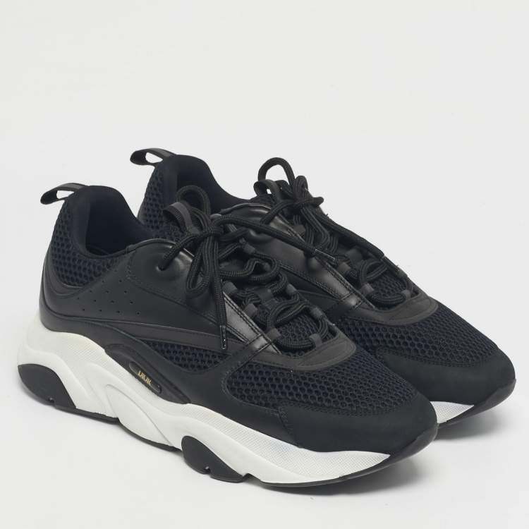 Pre Owned Dior Black Leather and Mesh B22 Lace Up Sneakers Size 44