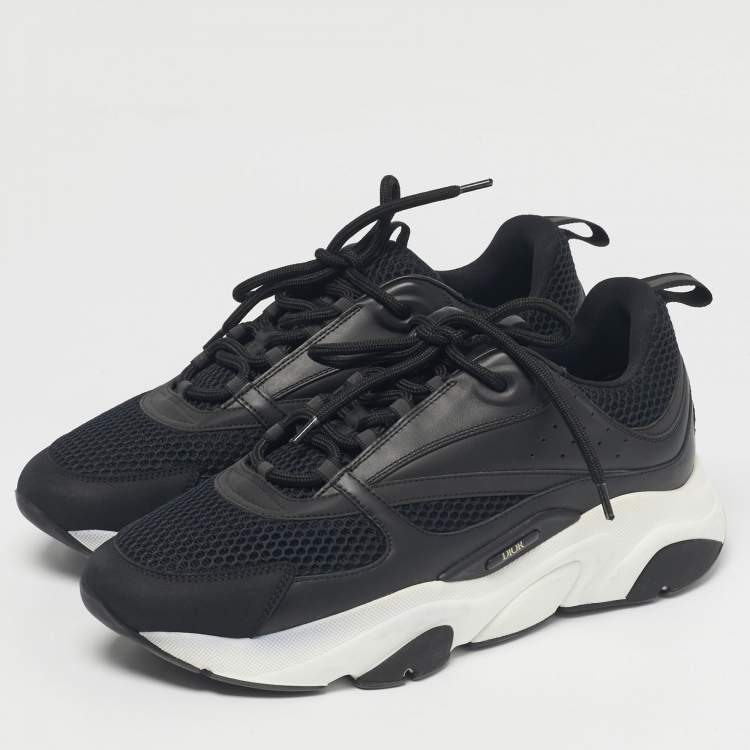Pre Owned Dior Black Leather and Mesh B22 Lace Up Sneakers Size 44