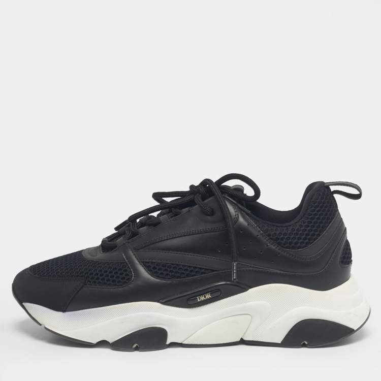 Pre Owned Dior Black Leather and Mesh B22 Lace Up Sneakers Size 44