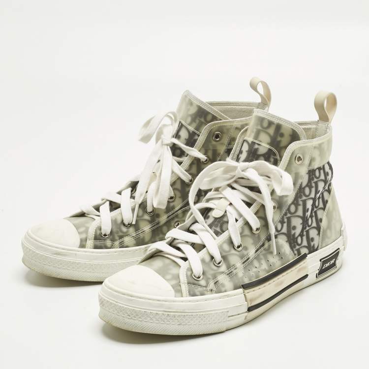 Pre Owned Dior Transparent/Grey Mesh and PVC B23 High Top Sneakers Size 43