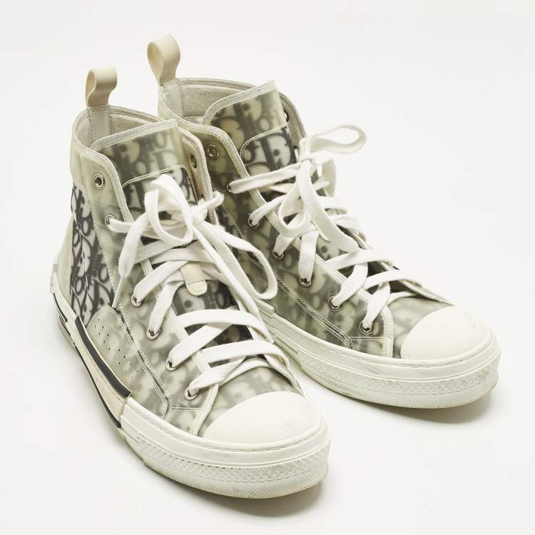 Pre Owned Dior Transparent/Grey Mesh and PVC B23 High Top Sneakers Size 43