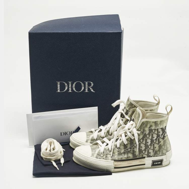 Pre Owned Dior Transparent/Grey Mesh and PVC B23 High Top Sneakers Size 43