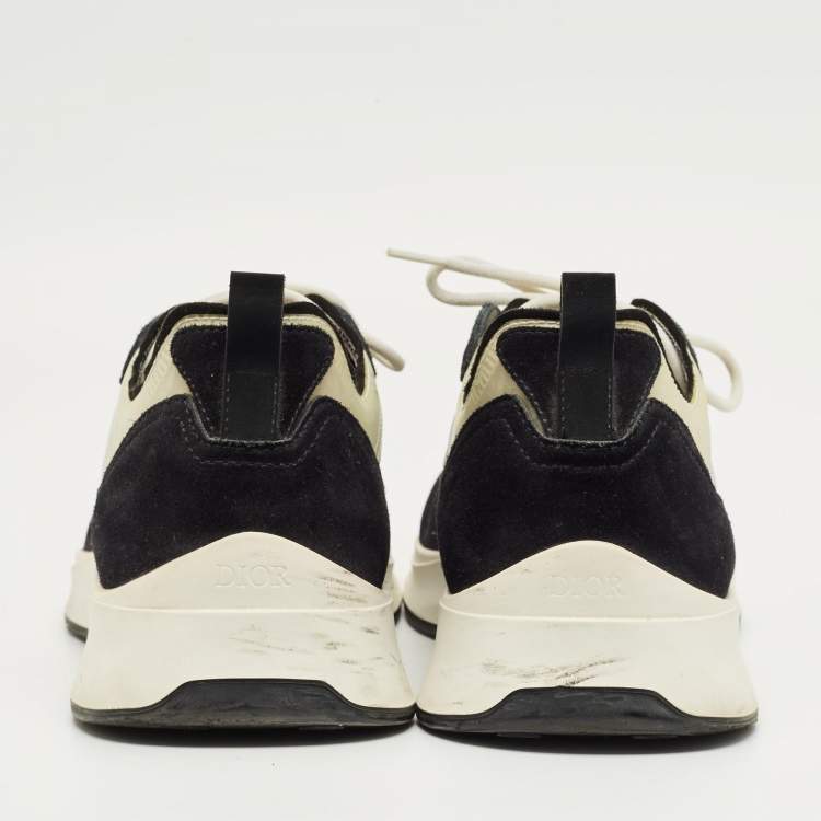 Pre Owned Dior Black/White Suede and Oblique Mesh Runner B25 Lace Up Sneakers Size 46