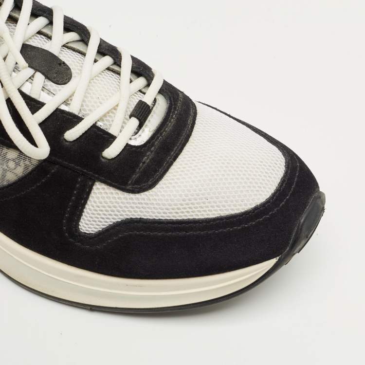 Pre Owned Dior Black/White Suede and Oblique Mesh Runner B25 Lace Up Sneakers Size 46