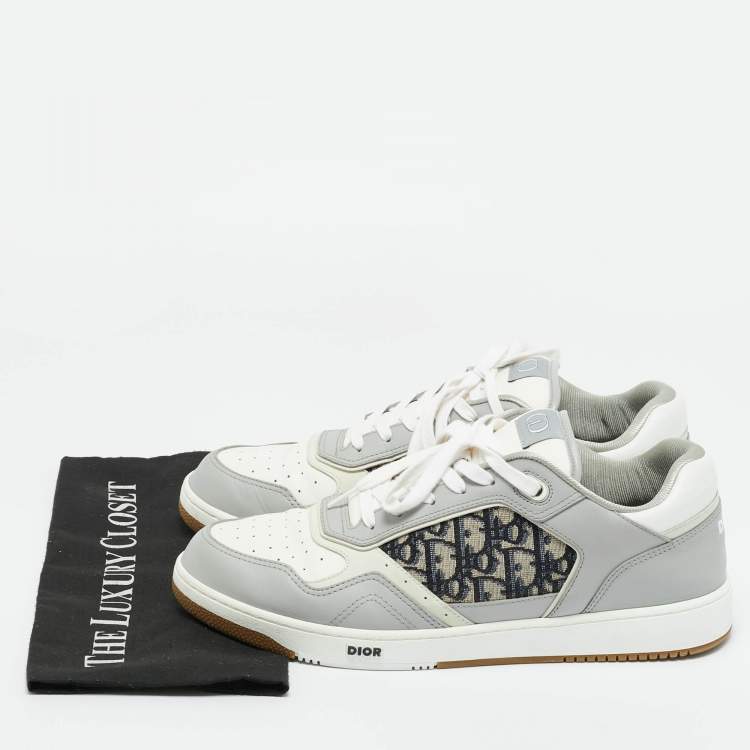 Pre Owned Dior White/Grey Leather B27 Low Top Sneakers Size 46