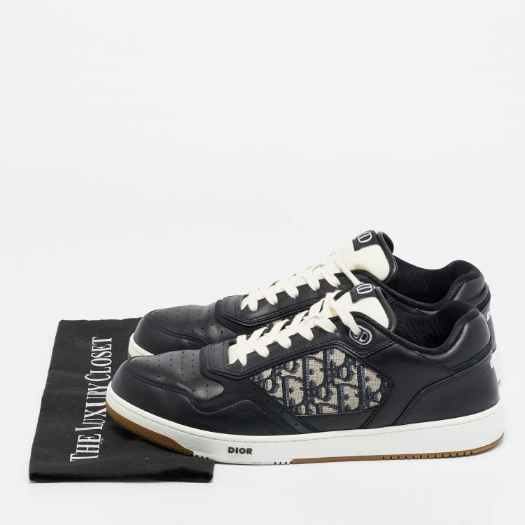 Pre Owned Dior Black Jacquard and Leather b27 Lace Up Sneakers Size 46