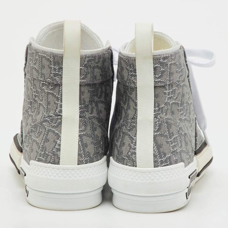 Pre Owned Dior Grey/White Oblique Jacquard B23 High Top Sneakers Size 42