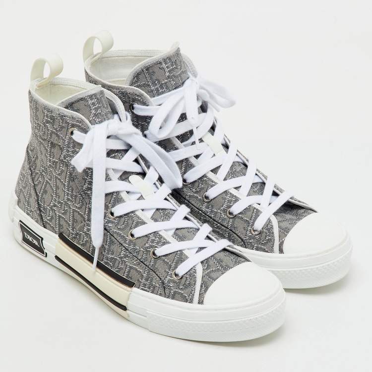 Pre Owned Dior Grey/White Oblique Jacquard B23 High Top Sneakers Size 42