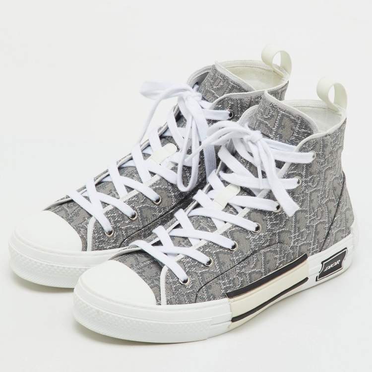 Pre Owned Dior Grey/White Oblique Jacquard B23 High Top Sneakers Size 42