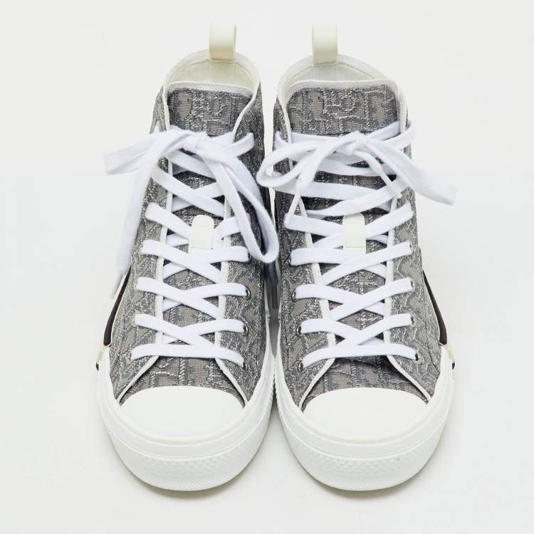 Pre Owned Dior Grey/White Oblique Jacquard B23 High Top Sneakers Size 42