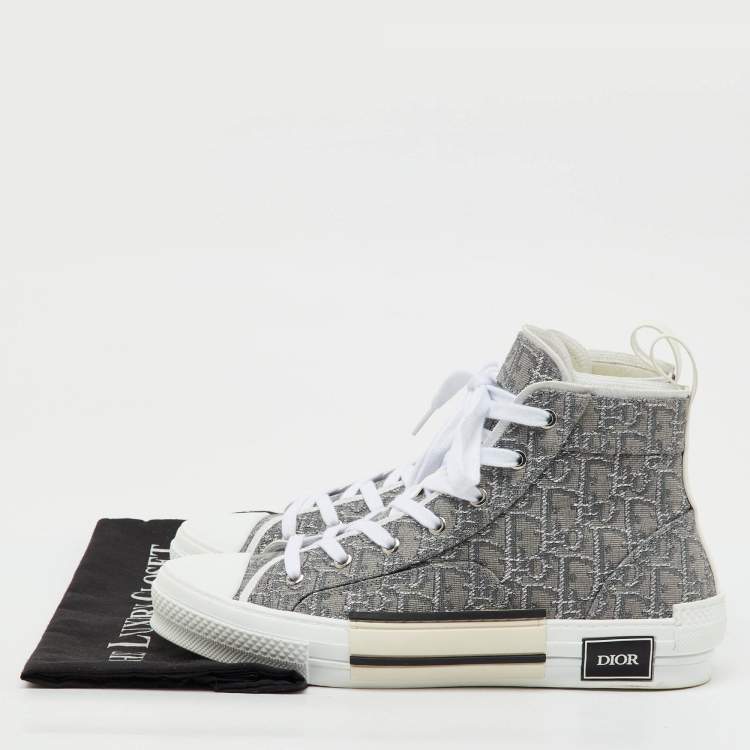 Pre Owned Dior Grey/White Oblique Jacquard B23 High Top Sneakers Size 42