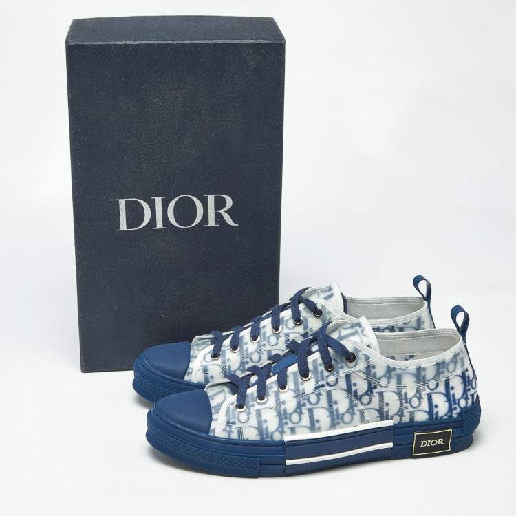 Pre Owned Dior Blue Mesh and PVC B23 Lace Up Sneakers Size 45