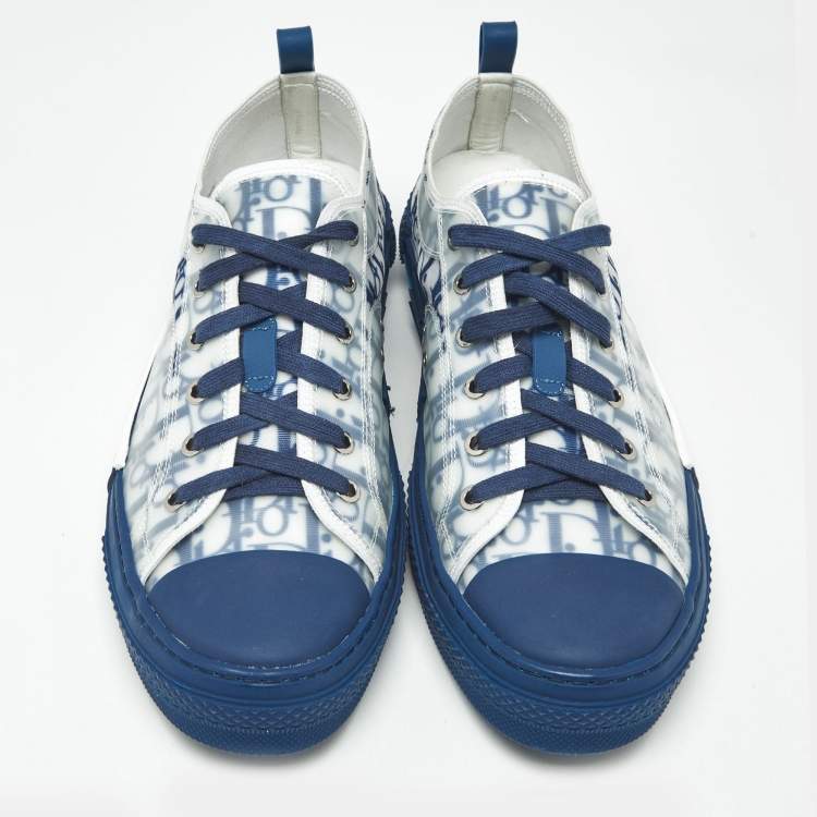 Pre Owned Dior Blue Mesh and PVC B23 Lace Up Sneakers Size 45