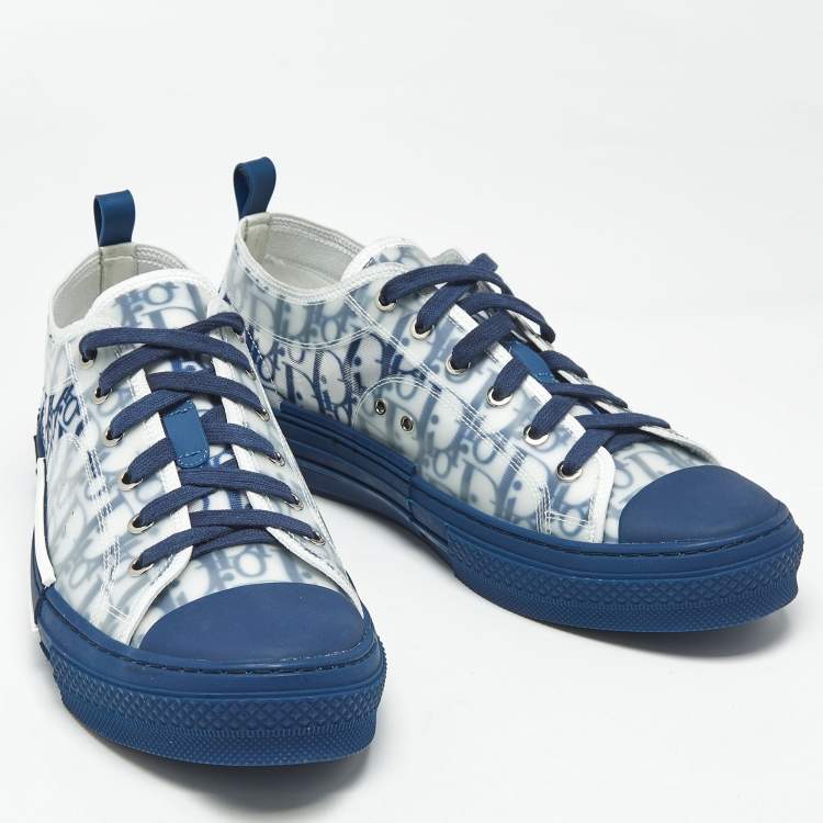 Pre Owned Dior Blue Mesh and PVC B23 Lace Up Sneakers Size 45