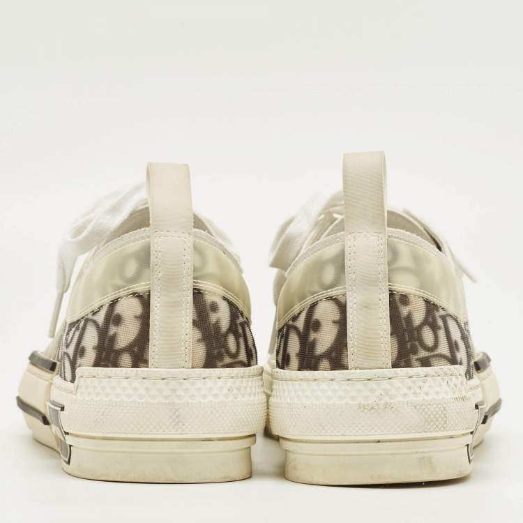 Pre Owned Dior White/Black Oblique Mesh and Rubber B23 Low Top Sneakers Size 42