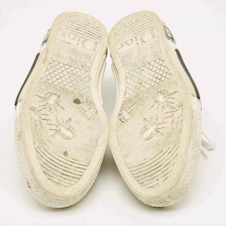 Pre Owned Dior White/Black Oblique Mesh and Rubber B23 Low Top Sneakers Size 42