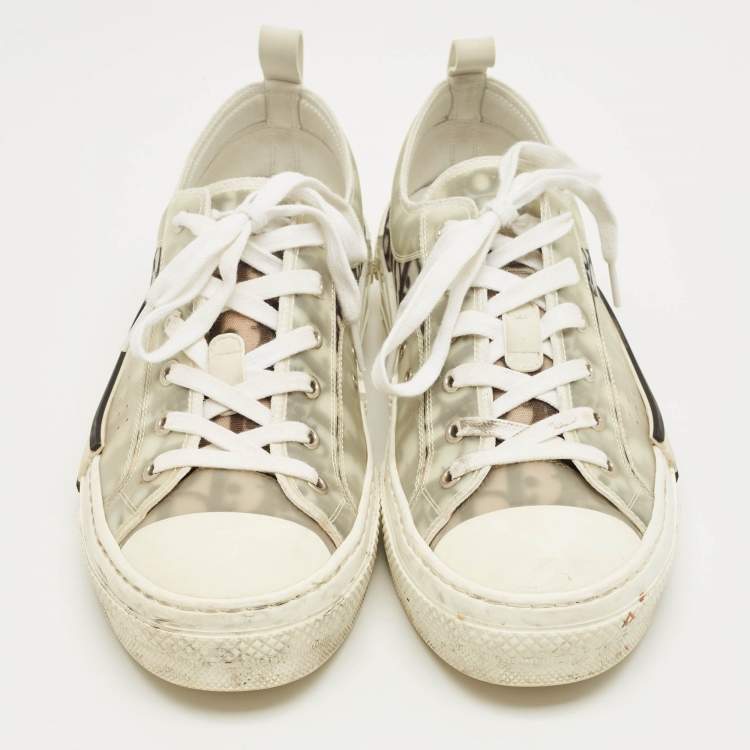 Pre Owned Dior White/Black Oblique Mesh and Rubber B23 Low Top Sneakers Size 42