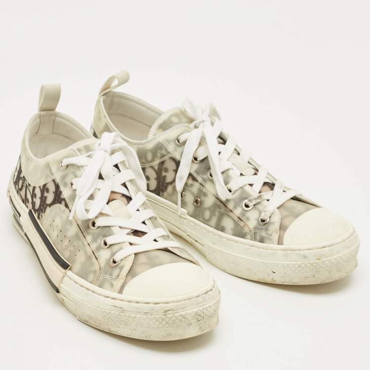 Pre Owned Dior White/Black Oblique Mesh and Rubber B23 Low Top Sneakers Size 42