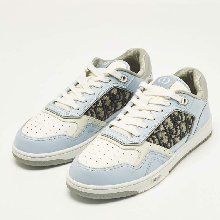 Pre Owned Dior Blue/White Leather and Oblique Fabric B27 Low Top Sneakers Size 42