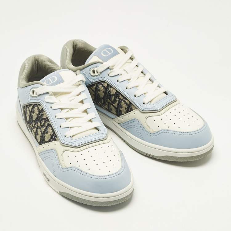 Pre Owned Dior Blue/White Leather and Oblique Fabric B27 Low Top Sneakers Size 42