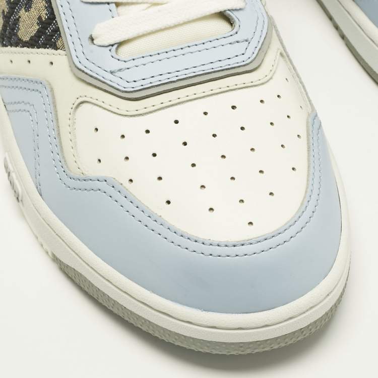 Pre Owned Dior Blue/White Leather and Oblique Fabric B27 Low Top Sneakers Size 42
