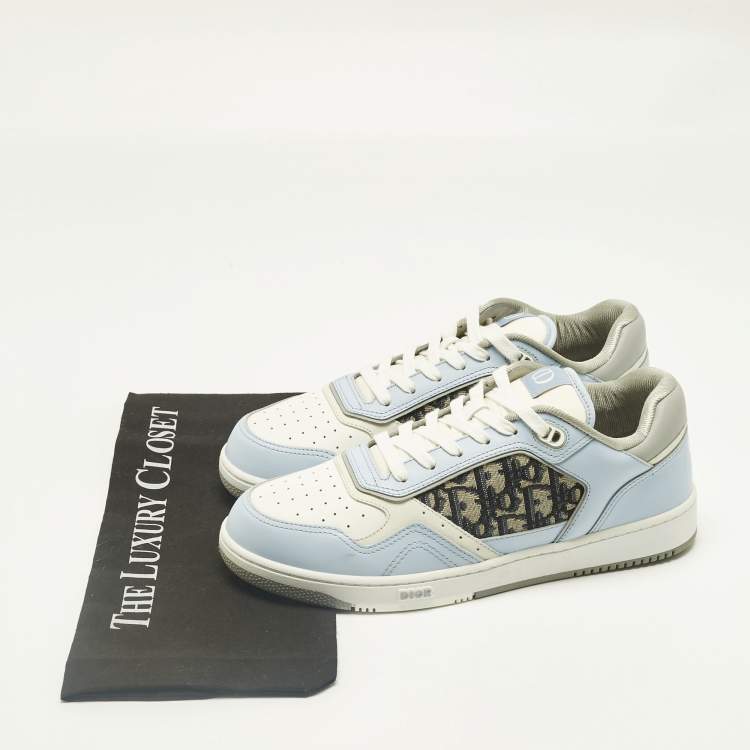 Pre Owned Dior Blue/White Leather and Oblique Fabric B27 Low Top Sneakers Size 42