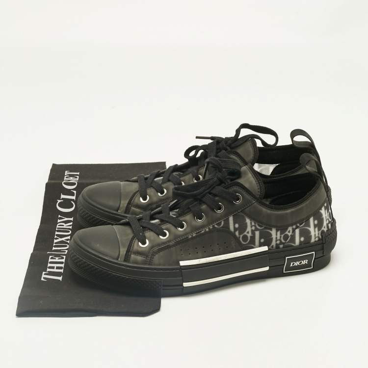 Pre Owned Dior Black Mesh and PVC B23 Lace Up Sneakers Size 42