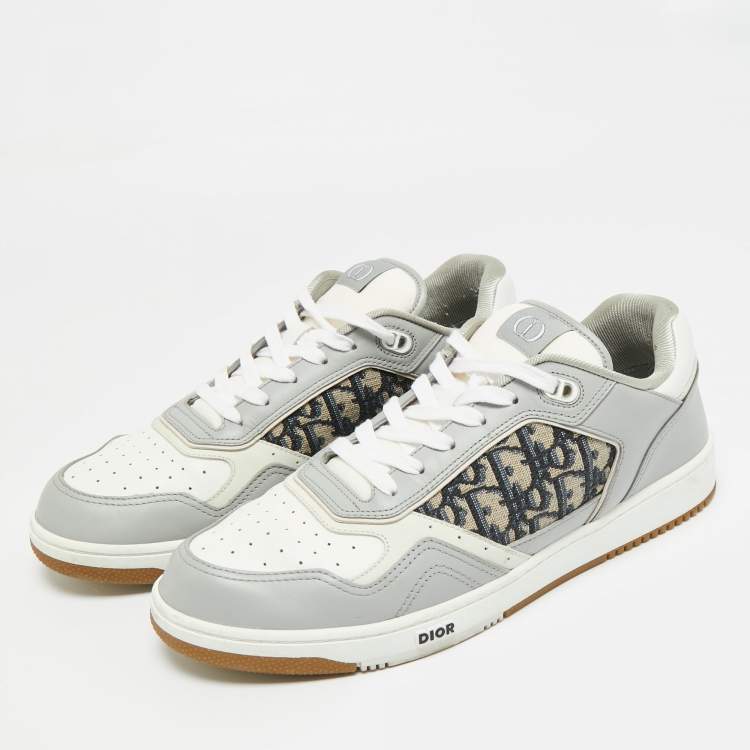 Pre Owned Dior Grey/White Oblique Canvas and Leather B27 Low Top Sneakers Size 45