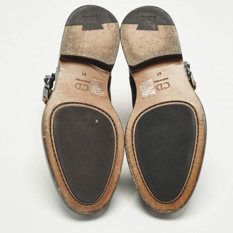 Pre Owned Dior Black Leather Evidence Jodhpur Buckle Ankle Length Boots Size 41