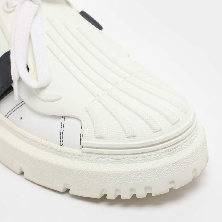 Pre Owned Dior White/Navy Blue Leather and Rubber Dior ID Lace Up Sneakers Size 40