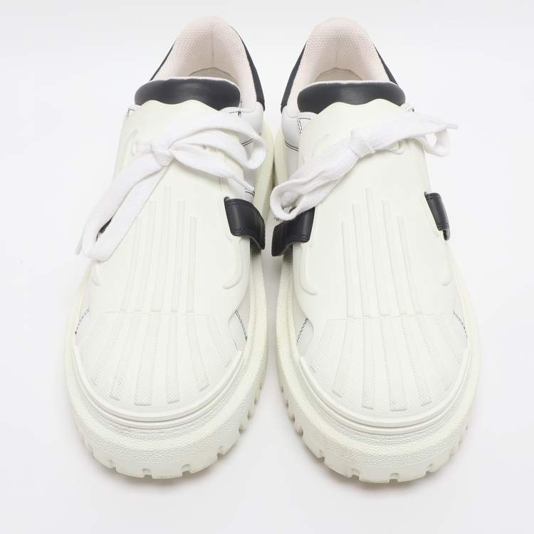 Pre Owned Dior White/Navy Blue Leather and Rubber Dior ID Lace Up Sneakers Size 40
