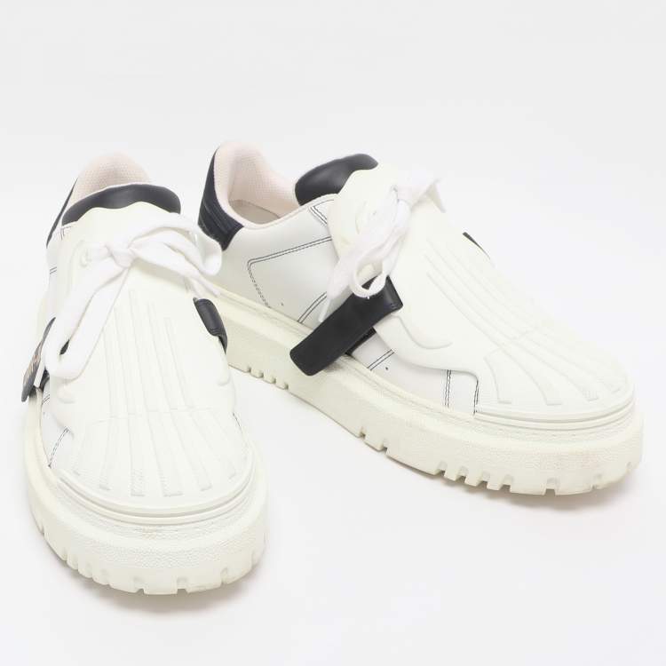Pre Owned Dior White/Navy Blue Leather and Rubber Dior ID Lace Up Sneakers Size 40